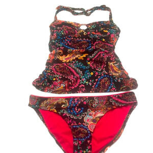 Kenneth cole Gypsy Gem Paisley Keyhole Tankini size small bikini bottom medium